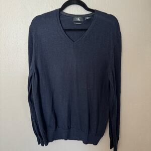 CALVIN KLEIN Blue Wool Sweater V-Neck Long Sleeve Casual Size XL Casual Comfort